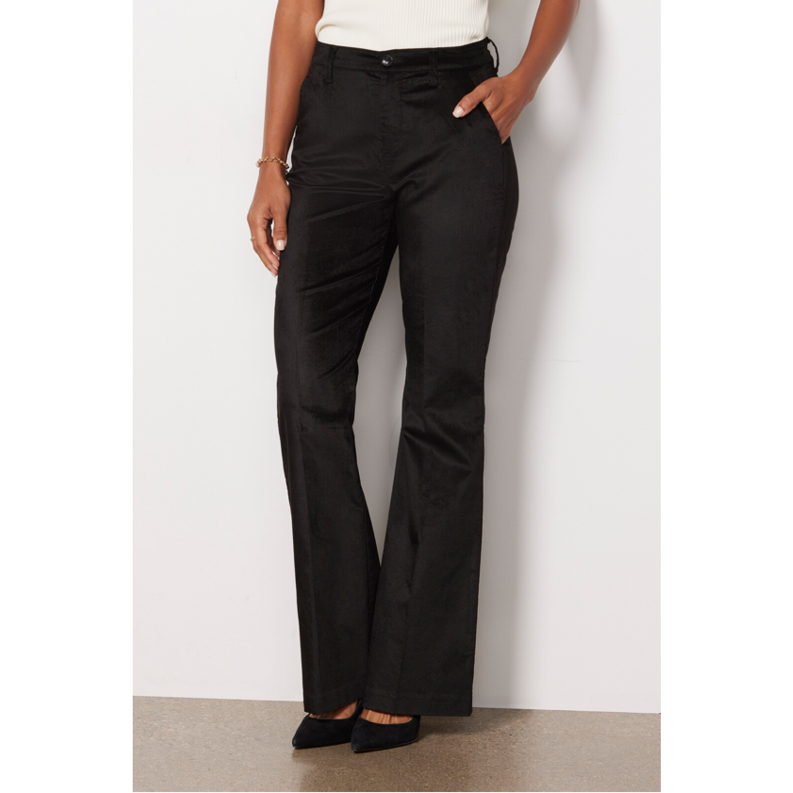 Level 99 Nwt Evereve Percy Black Velvet Wide Leg Trouser Pant // 26